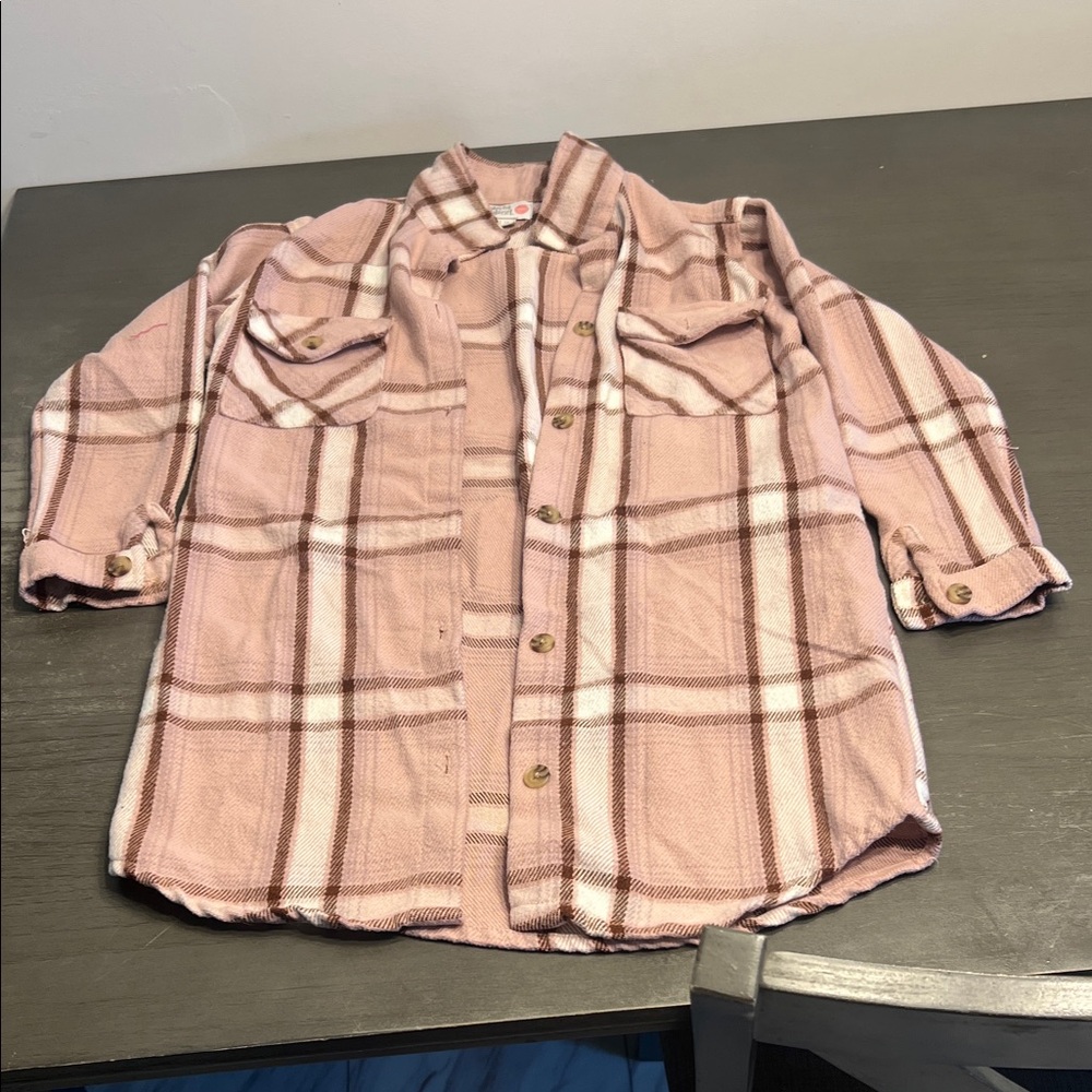 Cozy Pink Plaid Kids Button Down Shirt